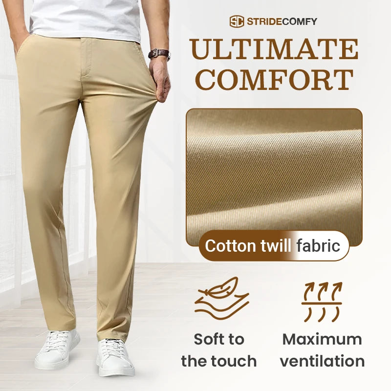 StrideComfy - Men's Stretch Khaki Pants with Elastic Waistband