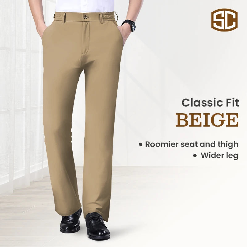 StrideComfy - Men's Stretch Khaki Pants with Elastic Waistband